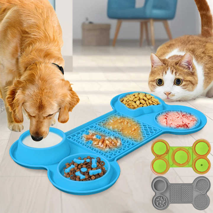 NNEDSZ Blue Silicone Pet Licking Mat Slow Feeder Pad with Strong Suction and Foldable Design, Heat Resistant -40°C to 240°C, for Dogs and Cats-1