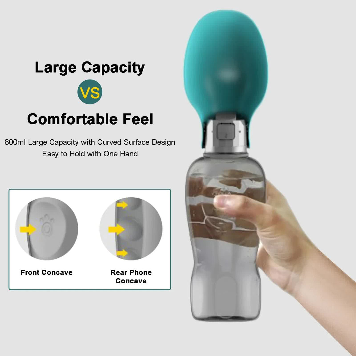NNEDSZ Pink And Grey Portable Foldable Pet Water Bottle with 800ml Capacity - Leakproof Travel Hydration Dispenser for Dogs and Cats-3